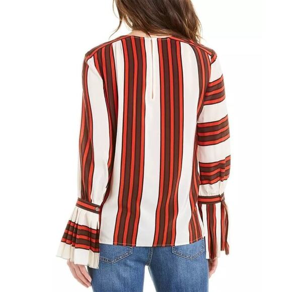 Tory Burch Maverick Top 100% Silk Flare Sleeve Striped Ivory Red NWT 0 - Picture 3 of 12